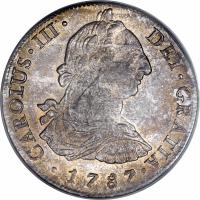 obverse of 8 Reales - Carlos III - Colonial Milled Coinage (1785 - 1789) coin with KM# 78a from Peru.