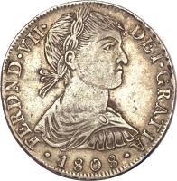 obverse of 8 Reales - Fernando VII - Colonial Milled Coinage (1808 - 1811) coin with KM# 106 from Peru.