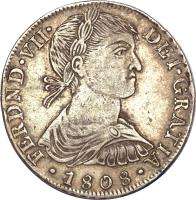 Peru coin 8 Reales - Fernando VII - Colonial Milled Coinage (1808 - 1811) obverse obverse of 8 Reales - Fernando VII - Colonial Milled Coinage (1808 - 1811) coin with KM# 106 from Peru.