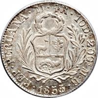 obverse of 4 Reales (1842 - 1857) coin with KM# 151a from Peru.