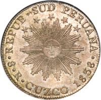 obverse of 8 Reales - South Peru (1837 - 1839) coin with KM# 170 from Peru.