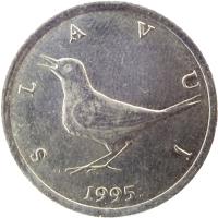 Croatia coin 1 Kuna - Croatian text (1993 - 2015) obverse obverse of 1 Kuna - Croatian text (1993 - 2015) coin with KM# 9.1 from Croatia. Inscription: SLAVUJ KK 1993