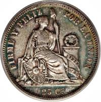 reverse of 25 Centimos - Transitional Coinage (1859) coin with KM# 182 from Peru.