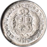 obverse of 1/2 Dinero - South Peru (1885) coin with KM# 189a from Peru.