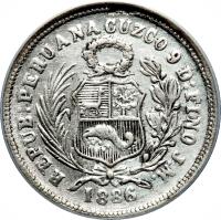 obverse of 1 Dinero - South Peru (1886) coin with KM# 190a from Peru.