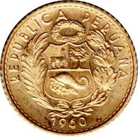 Peru coin 5 Soles Oro (1956 - 1969) obverse obverse of 5 Soles Oro (1956 - 1969) coin with KM# 235 from Peru.