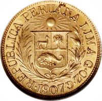Peru coin 1/2 Libra - Trade Coinage (1902 - 1969) obverse obverse of 1/2 Libra - Trade Coinage (1902 - 1969) coin with KM# 209 from Peru.