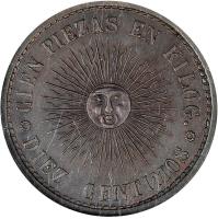 reverse of 10 Centimos (1890) coin with KM# Pn1 from Puerto Rico. Inscription: CIEN PIEZAS EN KILOG. DIEZ CENTIMOS
