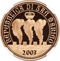 obverse of 50 Euro - The Pentecost (2003) coin with KM# 456 from San Marino. Inscription: REPUBBLICA DI SAN MARINO LIBERTAS 2003