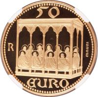 reverse of 50 Euro - The Pentecost (2003) coin with KM# 456 from San Marino. Inscription: 50 EURO R mauri