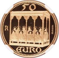 San Marino coin 50 Euro - The Pentecost (2003) reverse reverse of 50 Euro - The Pentecost (2003) coin with KM# 456 from San Marino. Inscription: 50 EURO R mauri