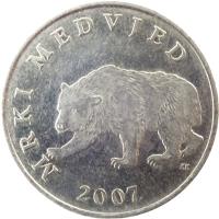 Croatia coin 5 Kuna - Croatian text (1993 - 2015) obverse obverse of 5 Kuna - Croatian text (1993 - 2015) coin with KM# 11 from Croatia. Inscription: MRKI MEDVJED KK 2001.