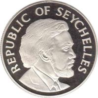 obverse of 10 Rupees - Independence - Silver Proof Issue (1976) coin with KM# 28a from Seychelles. Inscription: REPUBLIC OF SEYCHELLES