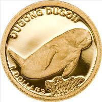reverse of 5 Dollars - Elizabeth II - Dugong dugon (2011) coin with KM# 163 from Solomon Islands. Inscription: DUGONG DUGON 5 DOLLARS