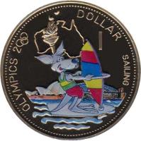 reverse of 1 Dollar - Elizabeth II - Sailing (2000) coin with KM# 66 from Solomon Islands. Inscription: OLYMPICS 2000 1 DOLLAR SAILING