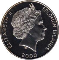 obverse of 1 Dollar - Elizabeth II - Swimming (2000) coin with KM# 65 from Solomon Islands. Inscription: ELIZABETH II SOLOMON ISLANDS 2000 IRB