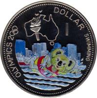 Solomon Islands coin 1 Dollar - Elizabeth II - Swimming (2000) reverse reverse of 1 Dollar - Elizabeth II - Swimming (2000) coin with KM# 65 from Solomon Islands. Inscription: OLYMPICS 2000 1 DOLLAR SWIMMING