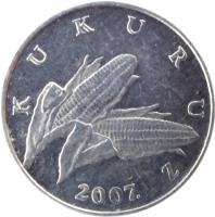 obverse of 1 Lipa - Croatian text (1993 - 2015) coin with KM# 3 from Croatia. Inscription: KUKURUZ 1993 KK