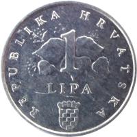 reverse of 1 Lipa - Croatian text (1993 - 2015) coin with KM# 3 from Croatia. Inscription: REPUBLIKA HRVATSKA 1 LIPA