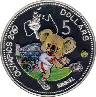 reverse of 5 Dollars - Elizabeth II - Tennis (2000) coin with KM# 67 from Solomon Islands. Inscription: OLYMPICS 2000 5 DOLLARS TENNIS