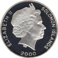 obverse of 5 Dollars - Elizabeth II - Cycling (2000) coin with KM# 68 from Solomon Islands. Inscription: ELIZABETH II SOLOMON ISLANDS 2000 IRB