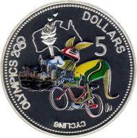 reverse of 5 Dollars - Elizabeth II - Cycling (2000) coin with KM# 68 from Solomon Islands. Inscription: OLYMPICS 2000 5 DOLLARS CYCLING