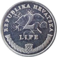 reverse of 2 Lipe - Croatian text (1993 - 2015) coin with KM# 4 from Croatia. Inscription: REPUBLIKA HRVATSKA 2 LIPE