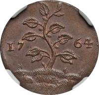 obverse of 1 Duit (1764) coin with KM# 8 from Suriname. Inscription: 17 64