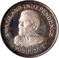 Swaziland coin 5 Cents - Sobhuza II - Independence (1968) obverse obverse of 5 Cents - Sobhuza II - Independence (1968) coin with KM# 1 from Swaziland. Inscription: SWAZILAND INDEPENDECE SOBHUZA II T.S.
