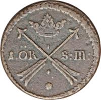 reverse of 1 Öre Silfwermynt - Carl XI (1669 - 1673) coin with KM# 264 from Sweden.