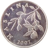 obverse of 20 Lipa - Croatian text (1993 - 2015) coin with KM# 7 from Croatia. Inscription: MASLINA KK 2007.