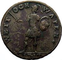 obverse of 1 Daler Silvermynt - Carl XII - WETT OCH WAPEN (1717) coin with KM# 355 from Sweden. Inscription: WETT OCH WAPEN