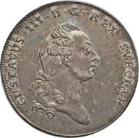 Sweden coin 2/3 Riksdaler - Gustaf III (1778 - 1780) obverse obverse of 2/3 Riksdaler - Gustaf III (1778 - 1780) coin with KM# 526 from Sweden. Inscription: GUSTAVUS III · D · G · REX SVEGIAE