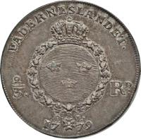 reverse of 2/3 Riksdaler - Gustaf III (1778 - 1780) coin with KM# 526 from Sweden. Inscription: FÄDERNESLANDET · ⅔ · RD O · L · 17 79