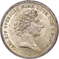 Sweden coin 1 Riksdaler Specie - Carl XIV Johan (1831 - 1842) obverse obverse of 1 Riksdaler Specie - Carl XIV Johan (1831 - 1842) coin with KM# 632 from Sweden.