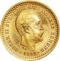 obverse of 5 Kronor - Oscar II (1881 - 1899) coin with KM# 756 from Sweden. Inscription: OSCAR II SVERIGES OCH NORGES KONUNG LA *1882*