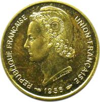 Togo coin 10 Francs - Essai FDC (1956) obverse obverse of 10 Francs - Essai FDC (1956) coin with KM# E7 from Togo.