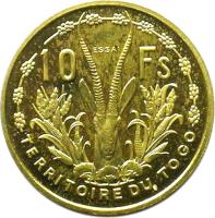 Togo coin 10 Francs - Essai FDC (1956) reverse reverse of 10 Francs - Essai FDC (1956) coin with KM# E7 from Togo.