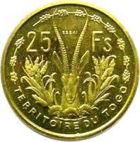 Togo coin 25 Francs - Essai FDC (1956) reverse reverse of 25 Francs - Essai FDC (1956) coin with KM# E8 from Togo.