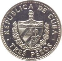 Cuba coin 3 Pesos - Che Guevara (1992 - 2002) obverse obverse of 3 Pesos - Che Guevara (1992 - 2002) coin with KM# 346a from Cuba. Inscription: REPUBLICA DE CUBA TRES PESOS