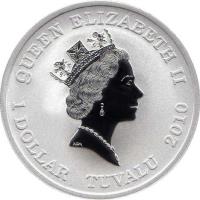 obverse of 1 Dollar - Elizabeth II - Anton Chekhov (2010) coin with KM# 103 from Tuvalu. Inscription: QUEEN ELIZABETH II 1 DOLLAR TUVALU 2009 RDM
