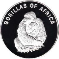 reverse of 1000 Shillings - Gorilla female with infant (2002 - 2003) coin with KM# 104 from Uganda. Inscription: GORILLAS OF AFRICA