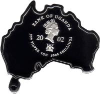 Uganda coin 5000 Shillings - Elizabeth II - Matthew Flinders (2002) obverse obverse of 5000 Shillings - Elizabeth II - Matthew Flinders (2002) coin with KM# 96 from Uganda. Inscription: BANK OF UGANDA 20 02 .999 SILVER 1 OZ 5000 SHILLINGS