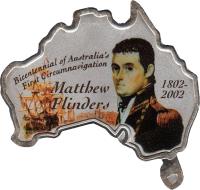 reverse of 5000 Shillings - Elizabeth II - Matthew Flinders (2002) coin with KM# 96 from Uganda. Inscription: Bicentennial of Australia's First Circumnavigation. Matthew Flinders 1802 - 2002