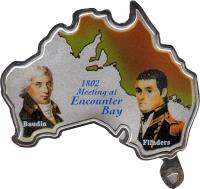 Uganda coin 5000 Shillings - Elizabeth II - Matthew Flinders & Baudin (2002) reverse reverse of 5000 Shillings - Elizabeth II - Matthew Flinders & Baudin (2002) coin with KM# 98 from Uganda. Inscription: 1802 Meeting at Encounter Bay Baudin Flinders