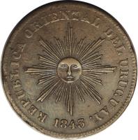 Uruguay coin 20 Centesimos (1840 - 1844) obverse obverse of 20 Centesimos (1840 - 1844) coin with KM# 2 from Uruguay. Inscription: REPUBLICA ORIENTAL DEL URUGUAY 1840