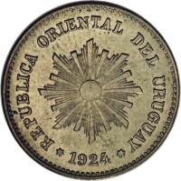 obverse of 1 Centesimo - Essai (1924) coin with KM# E5 from Uruguay. Inscription: REPUBLICA ORIENTAL DEL URUGUAY *1924*