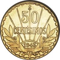 reverse of 50 Centesimos (1943) coin with KM# Pn45 from Uruguay.