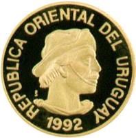 Uruguay coin 1/2 Gaucho - Gold Bullion (1992) obverse obverse of 1/2 Gaucho - Gold Bullion (1992) coin with KM# 109 from Uruguay. Inscription: REPUBLICA ORIENTAL DEL URUGUAY So 1992