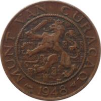 obverse of 2 1/2 Cents - Wilhelmina (1944 - 1948) coin with KM# 42 from Curaçao. Inscription: MUNT VAN CURAÇAO 1948